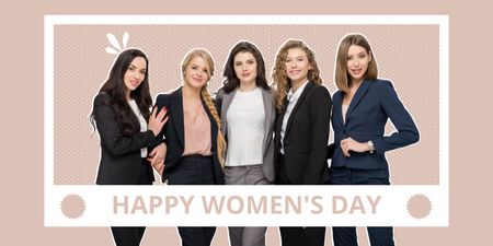 Women's Day Greeting with Confident Businesswomen Twitter Design Template