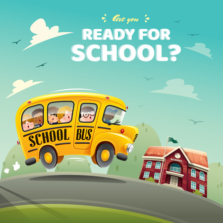 Kids taking School Bus Instagram AD Design Template