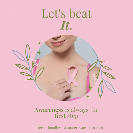 Breast Cancer Awareness with Pink Ribbon Instagram Design Template