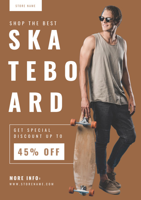 Handsome Man with Skateboard Poster A3 Design Template