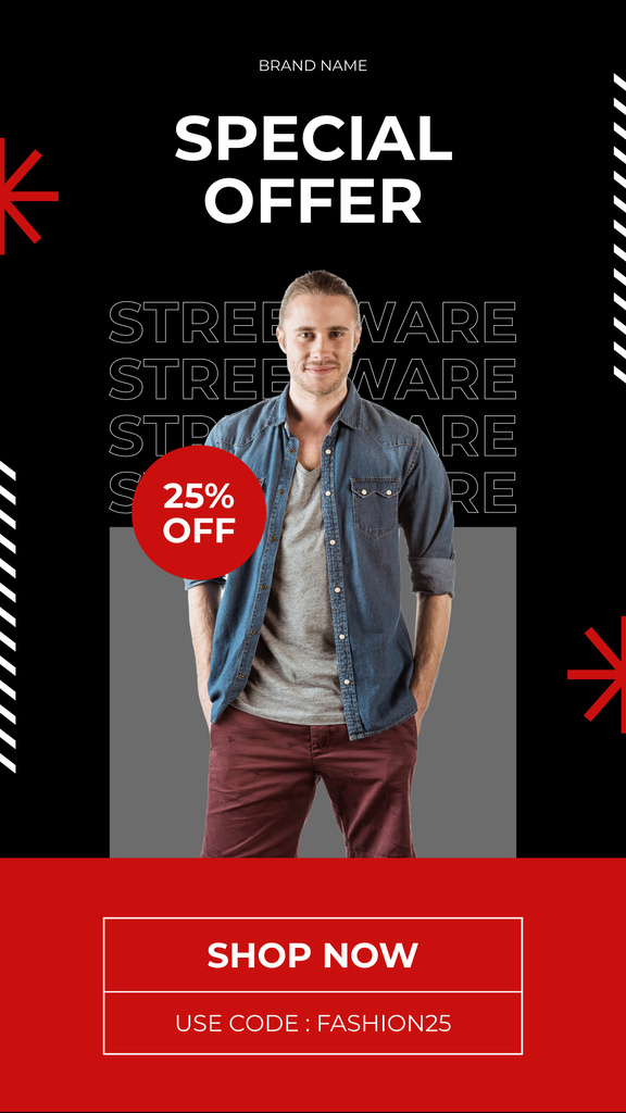 Modèle de visuel Special Offer of Male Clothes with Discount - Instagram Story