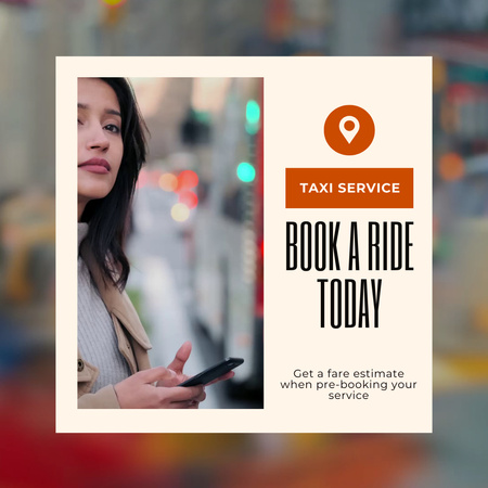 Taxi Service Offer With Pre-Booking Ride Animated Post Modelo de Design