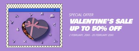 Plantilla de diseño de Anuncio de venta del día de San Valentín en lila Facebook cover 