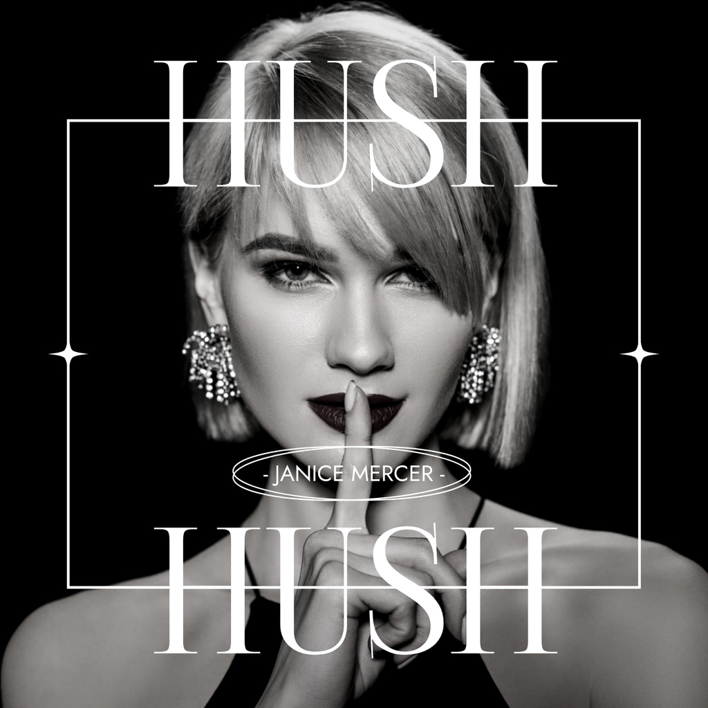 elegant woman showing hush hush gesture in black and white Album Cover Modelo de Design