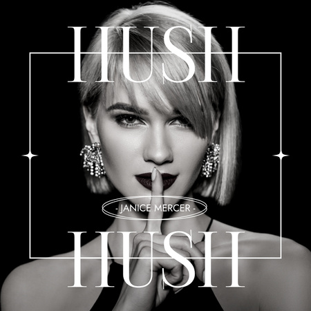Designvorlage elegante frau, die hush-hush-geste in schwarz und weiß zeigt für Album Cover