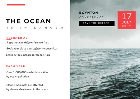 Ekologiakonferenssin ilmoitus myrskyisillä meren aalloilla Postcard Design Template