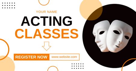 Plantilla de diseño de Inscripción a Clases de Actuación con Máscaras de Teatro 3D Facebook AD 