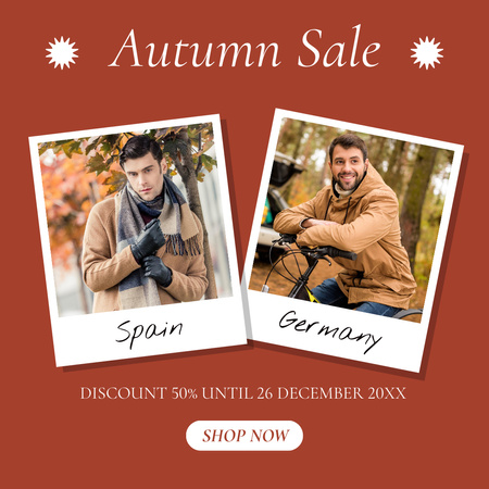 Plantilla de diseño de Venta de otoño de moda con hombre en abrigo Instagram 