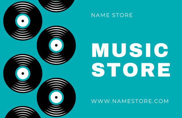 Classic Music Shop Promotion With Vinyl Recordings Business Card 85x55mmデザインテンプレート