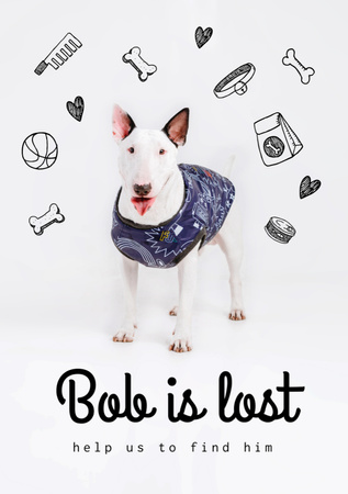 Lost Dog information with cute Bull Terrier Flyer A5 Design Template