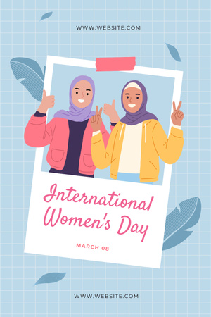 国際女性デーに笑顔のイスラム教徒の女性 Pinterestデザインテンプレート