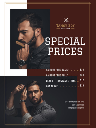 Barbershop Ad with Stylish Bearded Man Poster 36x48in Design Template