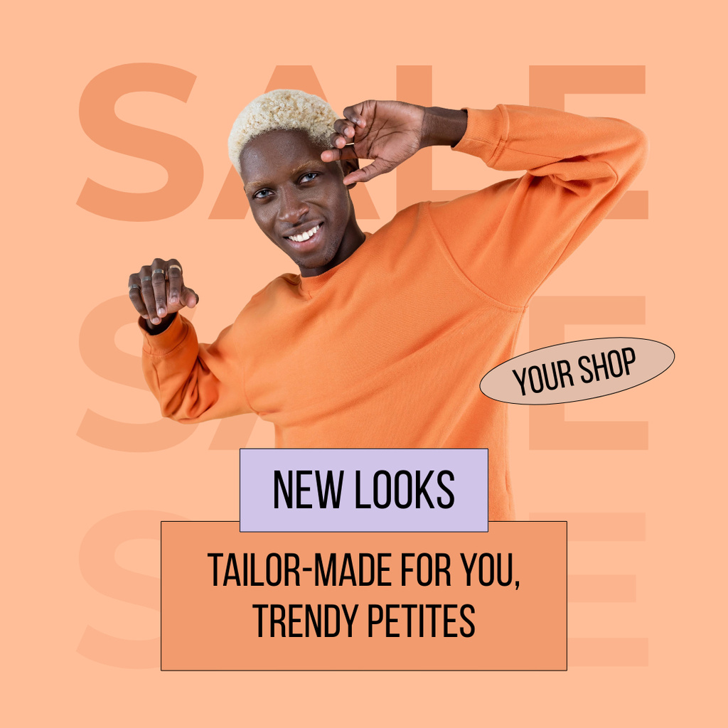 Petite Clothing Ad with Stylish Guy Instagram Design Template