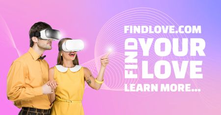 Virtual Dating Ad with Couple in Virtual Reality Glasses  Facebook AD Tasarım Şablonu