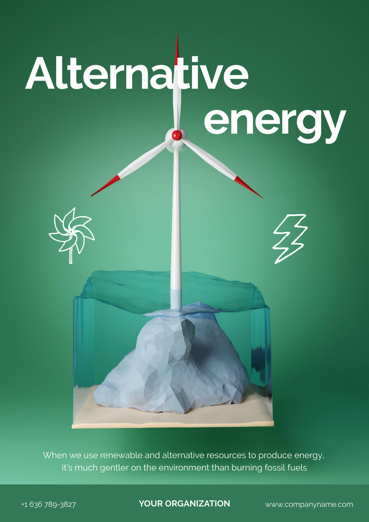 World Earth Day Announcement with Wind Turbine Poster Tasarım Şablonu