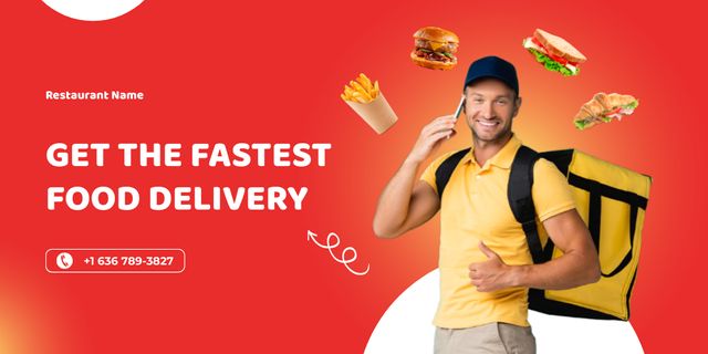 Ontwerpsjabloon van Twitter van Fastest Food Delivery Ad
