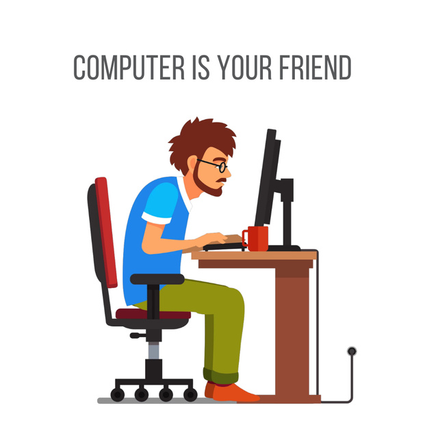 Designvorlage Man working on computer für Animated Post