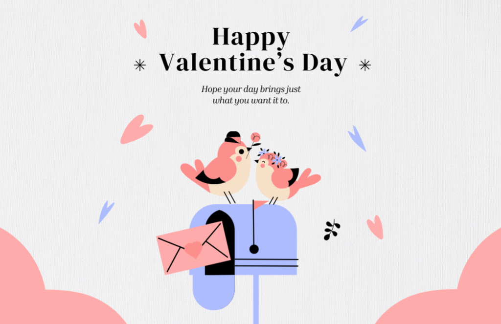 Plantilla de diseño de Happy Valentine's Day Greetings With Cute Birds Thank You Card 5.5x8.5in 