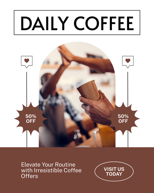 Daily Discounts on Flavorful Coffee Instagram Post Vertical Πρότυπο σχεδίασης