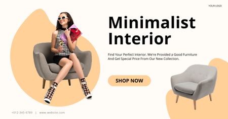 Oferta de Interior Minimalista com Mulher na Cadeira Facebook AD Modelo de Design