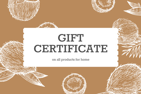 Products for Home Offer with Coconuts Illustration Gift Certificate Design Template