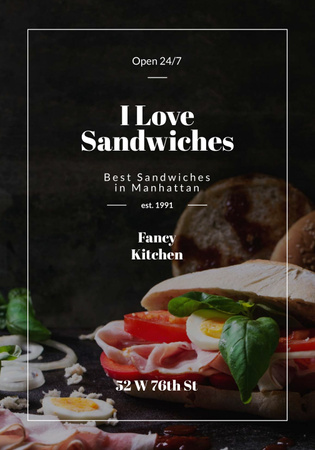 Restaurant Ad with Fresh Tasty Sandwiches Poster 28x40in Design Template