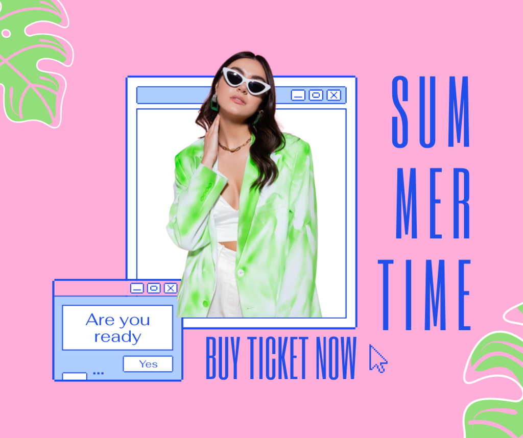 Summer Event Announcement with Stylish Woman Facebook tervezősablon