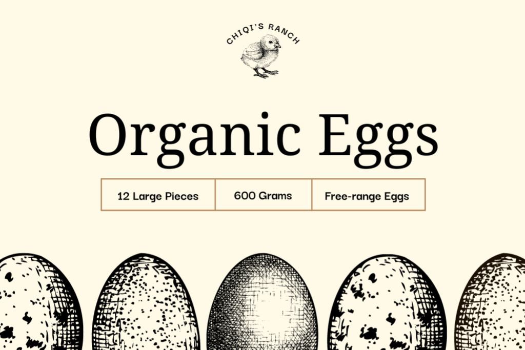 Organic Eggs From Ranch In Package Label Design Template