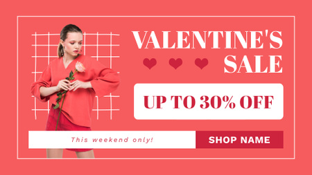 Valentine's Day Sale with Attractive Woman in Pink FB event cover Design Template