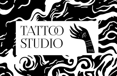 Curved Ornament And Tattoo Studio Service Offer Business Card 85x55mm Design Template