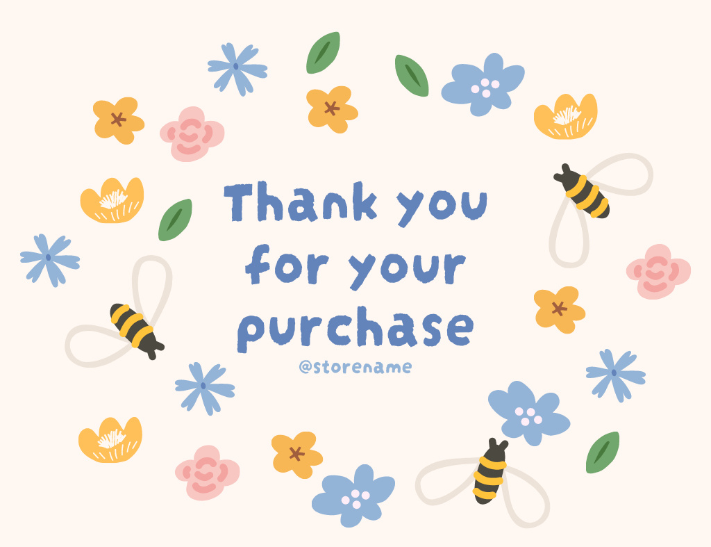Thank You Message with Summer Flowers Thank You Card 5.5x4in Horizontal Design Template