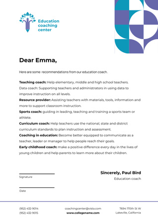 Awesome Letter of Recommendations From Coach Letterhead Design Template