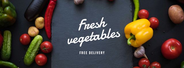 Food Delivery Service in vegetables frame Facebook cover Tasarım Şablonu