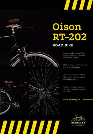 Plantilla de diseño de Anuncio de la tienda de bicicletas con bicicleta de carretera en negro Poster 28x40in 