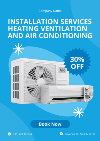 Ventilation and Air Conditioner Services Blue Flayer Design Template