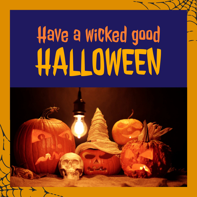 Plantilla de diseño de Scary Halloween Congrats With Blinking Jack-o'-lanterns Animated Post 