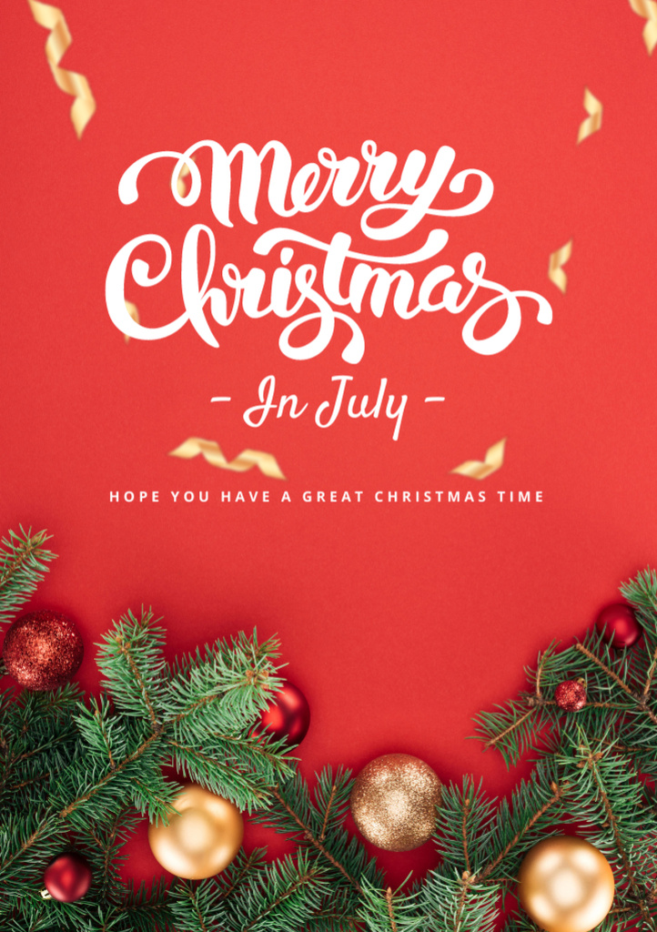 Designvorlage Christmas in July Greeting in Red für Flyer A5