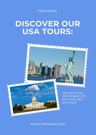 City Tours In USA Ad With Attractions Postcard A6 Vertical Πρότυπο σχεδίασης