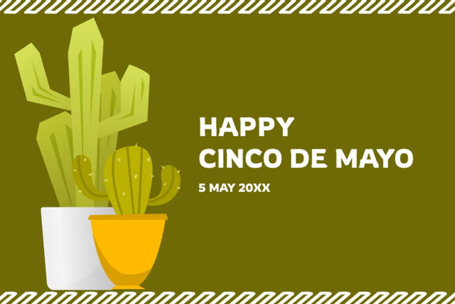 Cinco de Mayo Celebration Invitation with Cactus Postcard 4x6in – шаблон для дизайна
