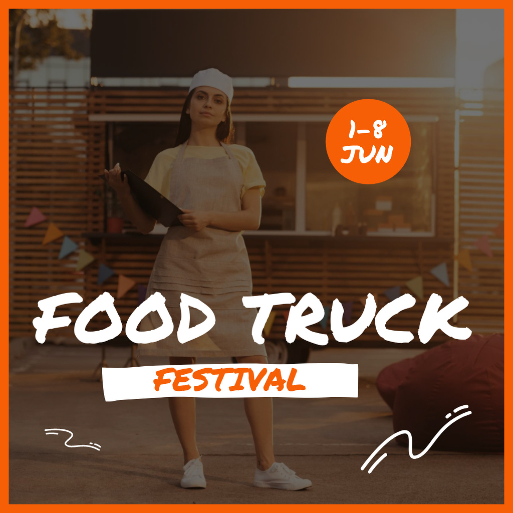 Street Food Festival Announcement with Woman in Apron Instagramデザインテンプレート