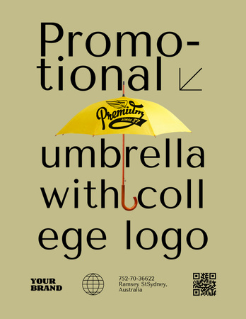 College Apparel and Merchandise Offer with Yellow Umbrella Poster 8.5x11in Design Template