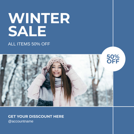 Young Woman in Warm Winter Clothes Instagram Design Template
