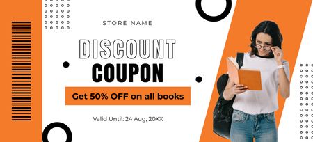 Books Discount Voucher Coupon 3.75x8.25in Design Template
