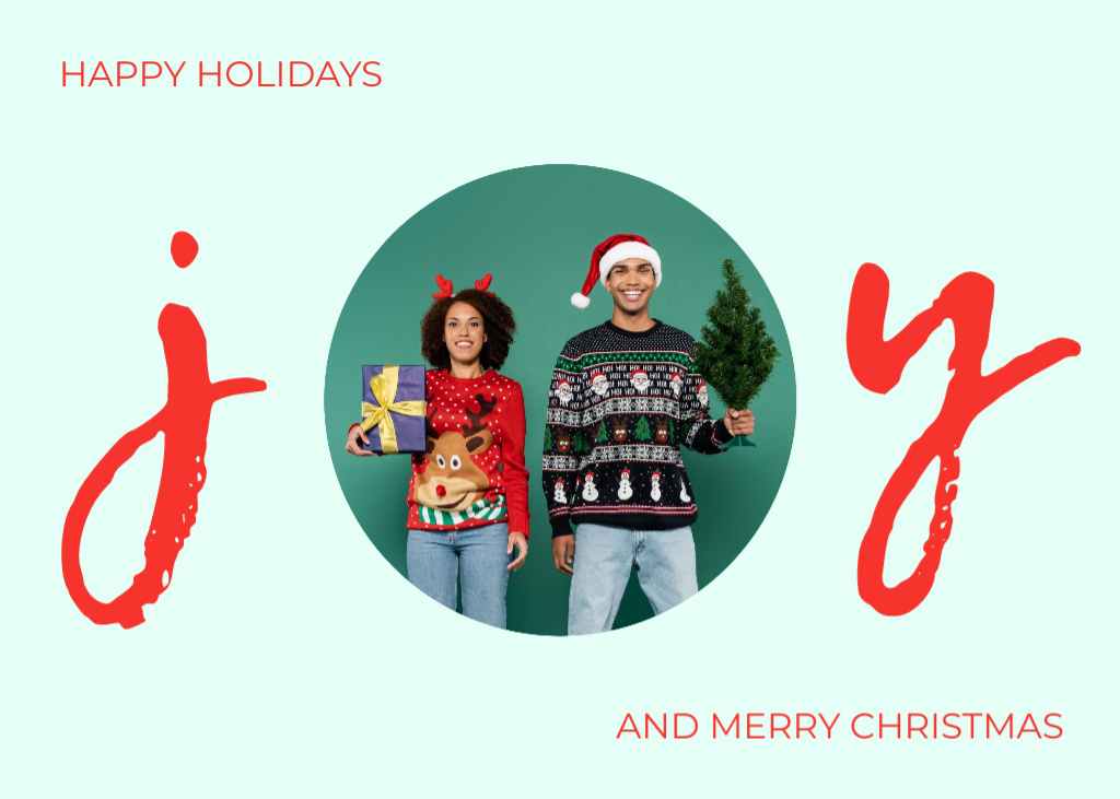 African American Couple Wishing Merry Christmas Postcard 5x7in – шаблон для дизайна