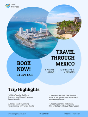 Travel Tour to Mexico Poster US Design Template