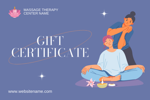 Plantilla de diseño de Wellness Therapy Center Ad with Masseur Doing Massage on Woman Gift Certificate 
