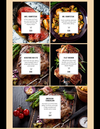 Meat Steaks variety Menu 8.5x11in Design Template