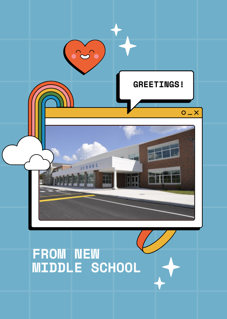 Ontwerpsjabloon van Postcard A6 Vertical van Greetings from New School