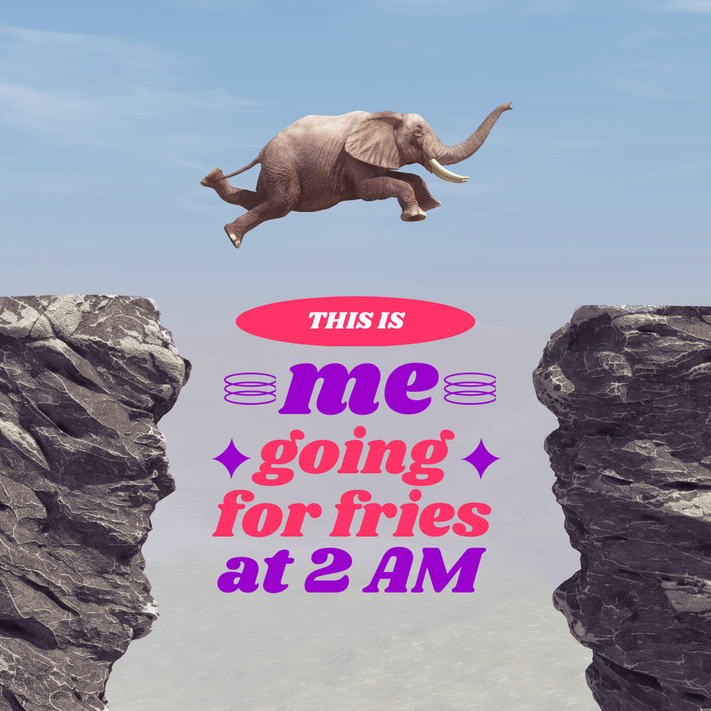 Funny Joke with Elephant jumping between Rocks Instagramデザインテンプレート