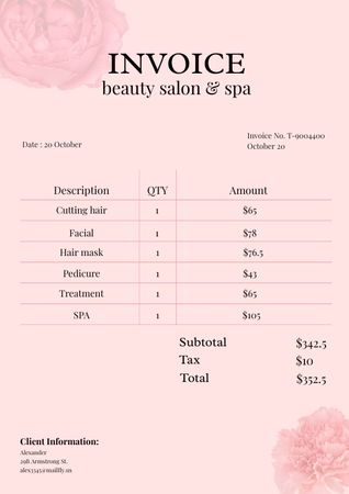 Beauty Salon and Spa Invoice Invoice Šablona návrhu